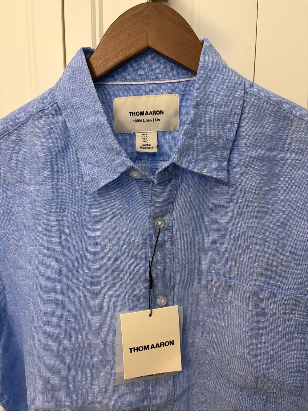 Thom Aaron Men’s Light Blue 100% Linen Button-Up Shirt